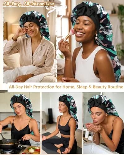 AWAYTR Long Satin Bonnet for Braids - Double Layer Hair Bonnet with Straps, 27in (68cm) | Stays On All Night thumbnail 5
