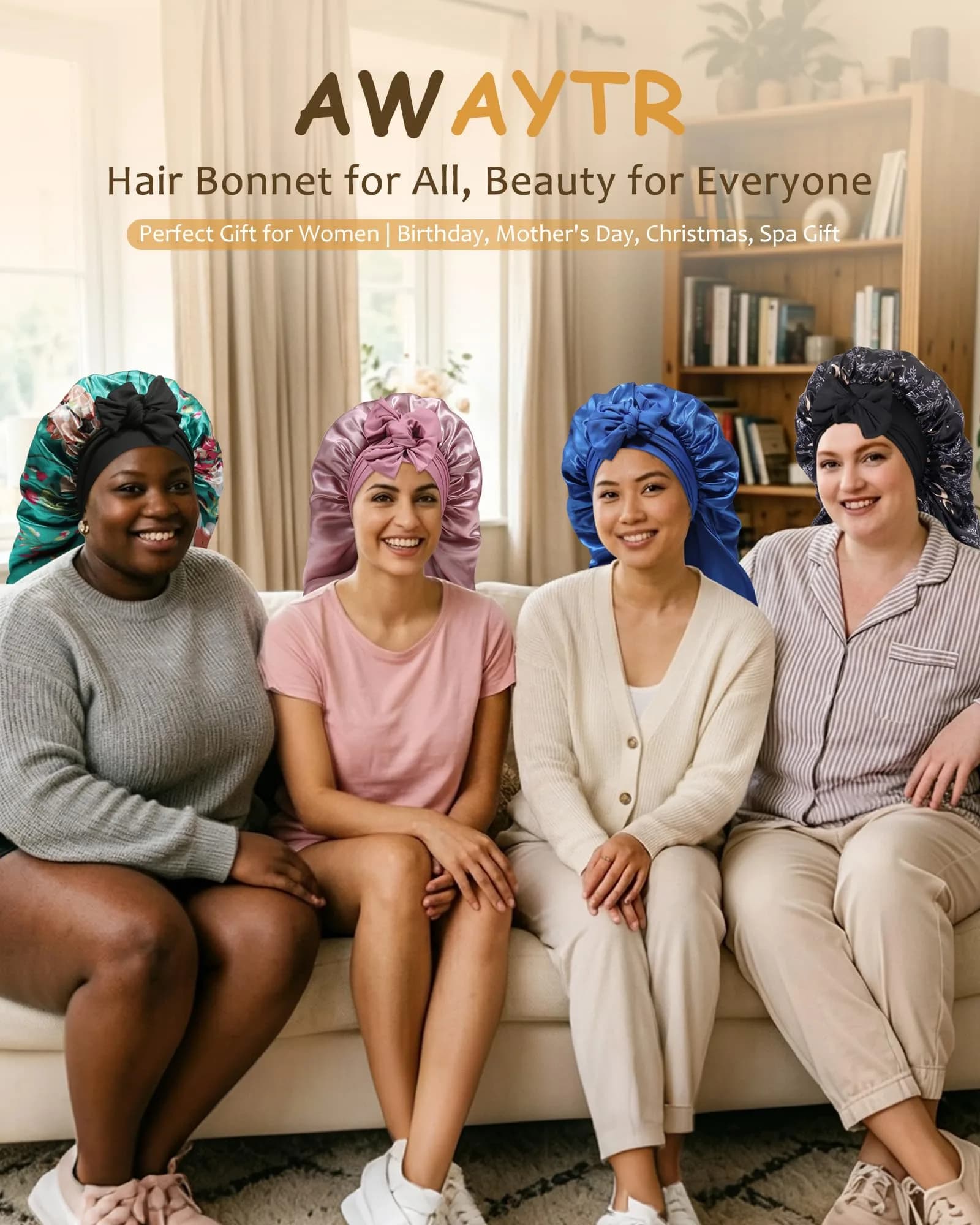AWAYTR Long Satin Bonnet for Braids - Double Layer Hair Bonnet with Straps, 27in (68cm) | Stays On All Night - view 7