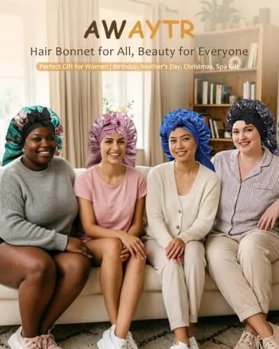 AWAYTR Long Satin Bonnet for Braids - Double Layer Hair Bonnet with Straps, 27in (68cm) | Stays On All Night thumbnail 7