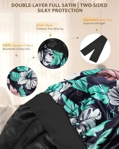 AWAYTR Long Satin Bonnet for Braids - Double Layer Hair Bonnet with Straps, 27in (68cm) | Stays On All Night thumbnail 3