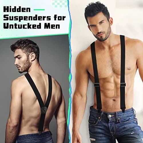 Jiuguva Men Hidden Undershirt Suspender Under Clothing Y 1.5in,Black | Airport Friendly, Heavy Duty, Adjustable thumbnail 2
