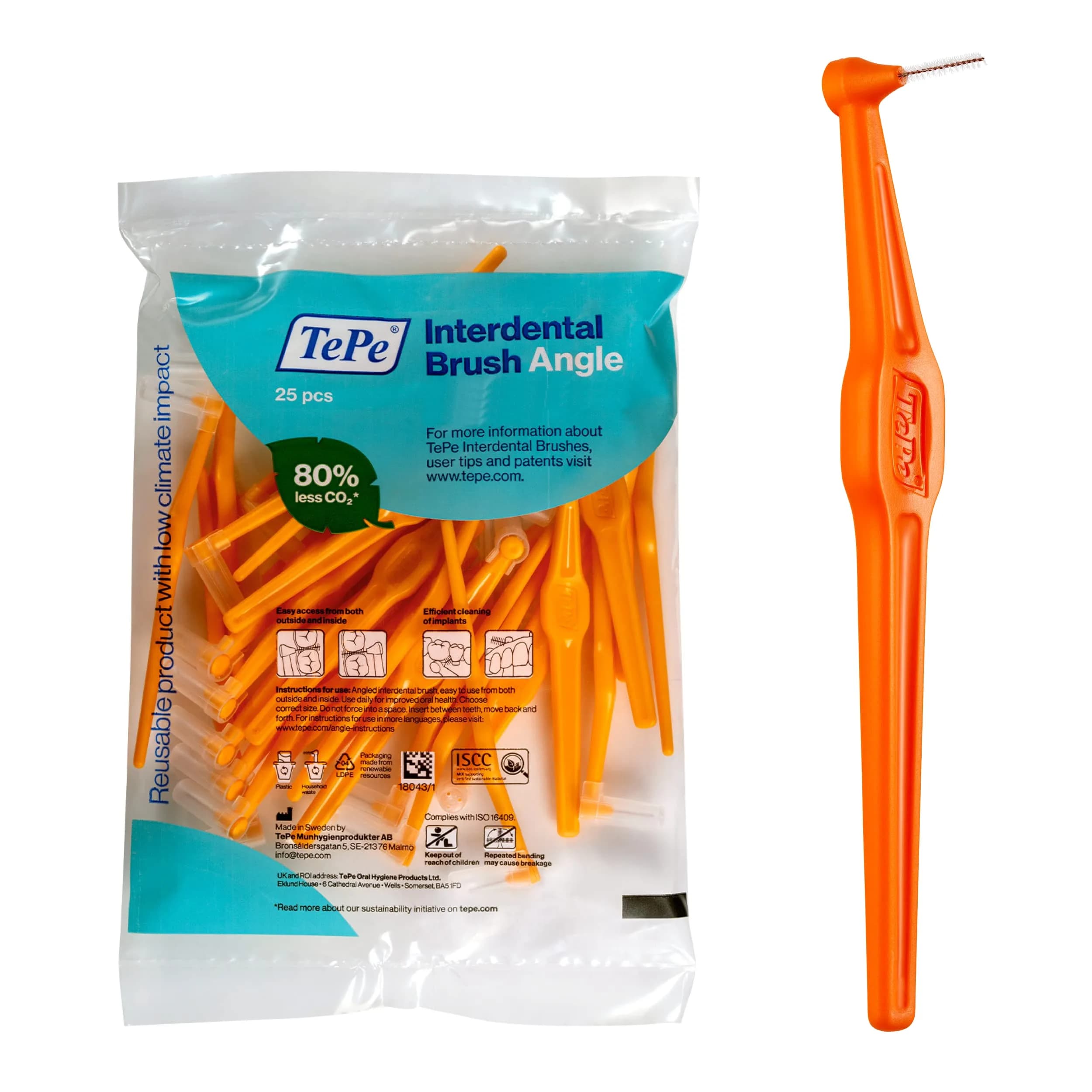 TePe Angled Interdental Brush, Orange, Size 1 | Precise Reach for Healthy Gums - main product image