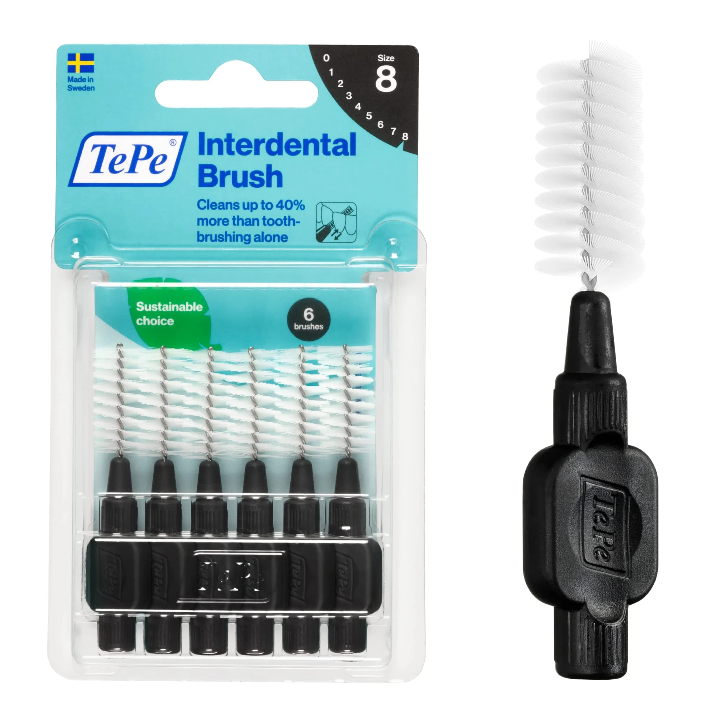 TePe Interdental Brush Original Gray 1.3mm (6 Count) | Soft Dental Brush for Extra-Large Gaps — Black / 1.5mm