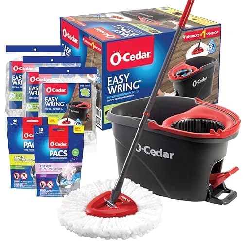 O-Cedar Microfiber Spin Mop & Bucket System with 3 Extra Refills | Hands-Free Wringing for Easy Floor Cleaning thumbnail 1