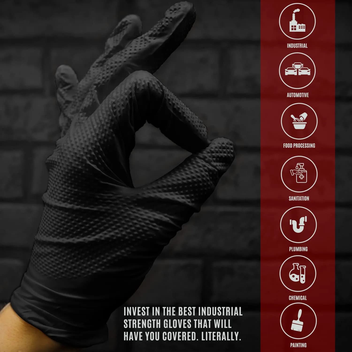 MED PRIDE Black Nitrile Gloves 8 Mil Large (100-Count Box) | Diamond Textured for Superior Grip - view 7