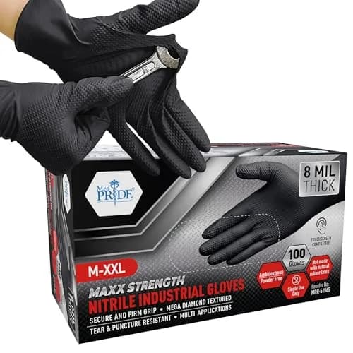 MED PRIDE Black Nitrile Gloves 8 Mil Large (100-Count Box) | Diamond Textured for Superior Grip thumbnail 1