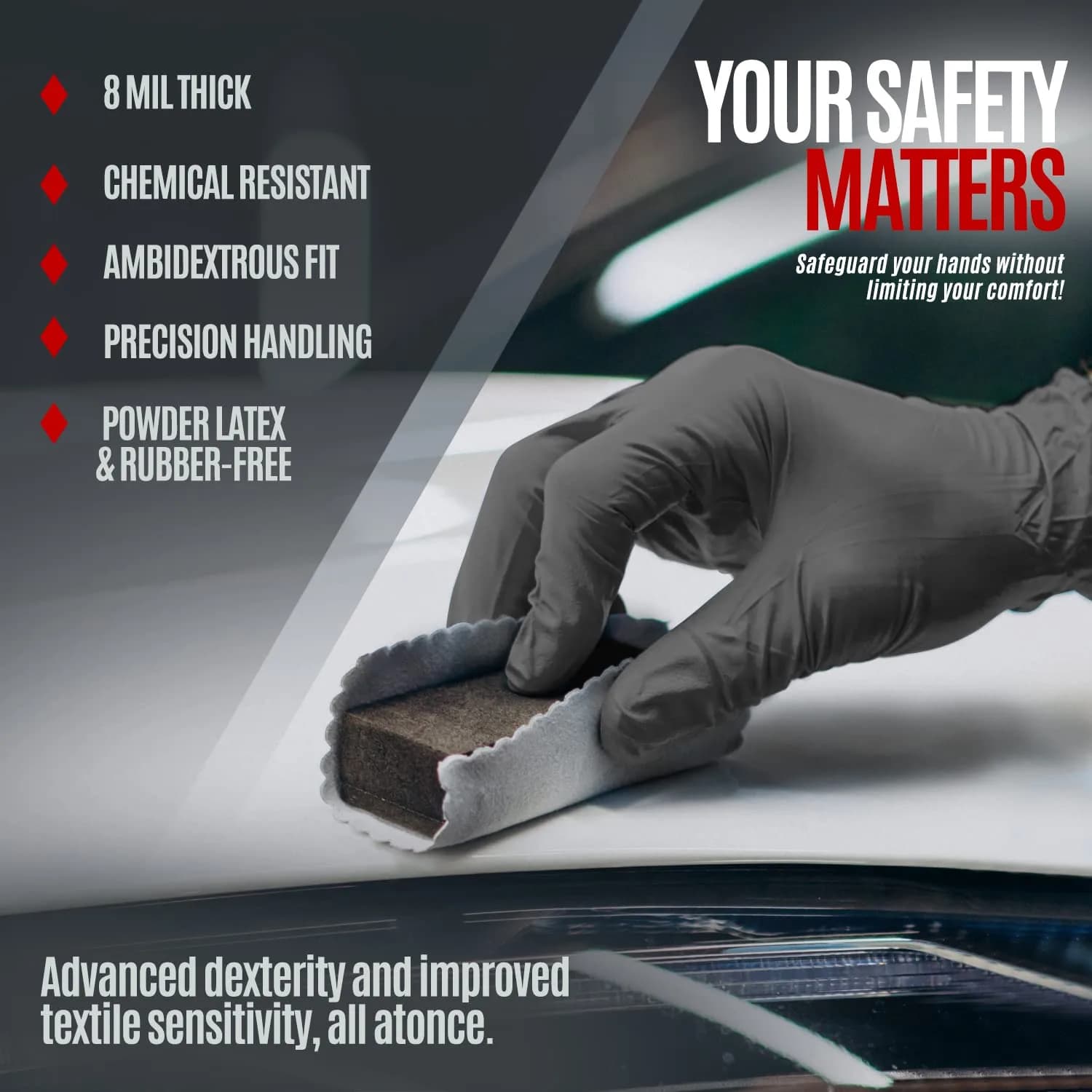 MED PRIDE Black Nitrile Gloves 8 Mil Large (100-Count Box) | Diamond Textured for Superior Grip - view 3