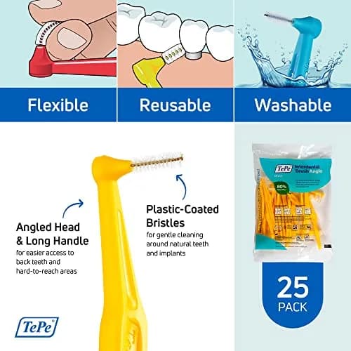 TePe Interdental Brush Angle, 25 Pack, 0.7 mm, Medium Gaps, Yellow, Size 4 | Angled Dental Cleaning Tool thumbnail 5