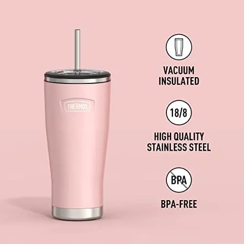THERMOS ICON SERIES, Stainless Steel Cold Tumbler with Lid and Straw - 24 Ounce, Sunset Pink | Vacuum Insulated Drinkware thumbnail 2
