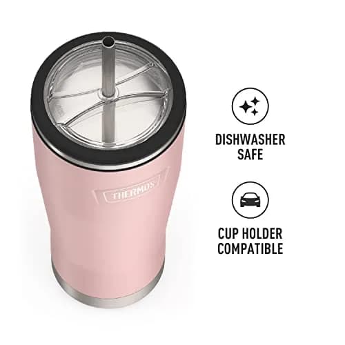 THERMOS ICON SERIES, Stainless Steel Cold Tumbler with Lid and Straw - 24 Ounce, Sunset Pink | Vacuum Insulated Drinkware thumbnail 3