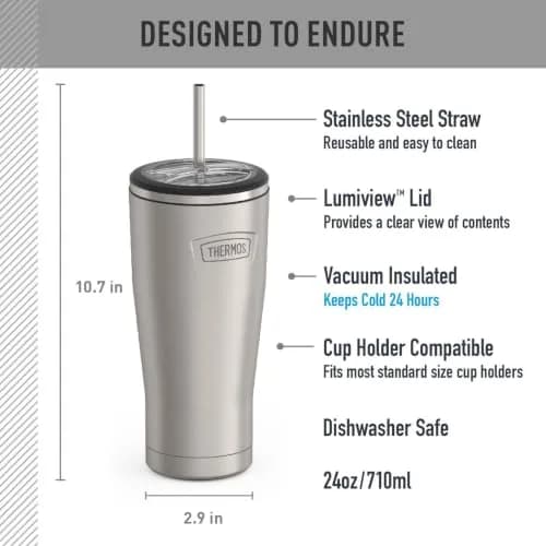 THERMOS ICON SERIES Stainless Steel Cold Tumbler with Straw 710ml (24 Ounce) | Keeps Drinks Cold Up to 24 Hours thumbnail 2