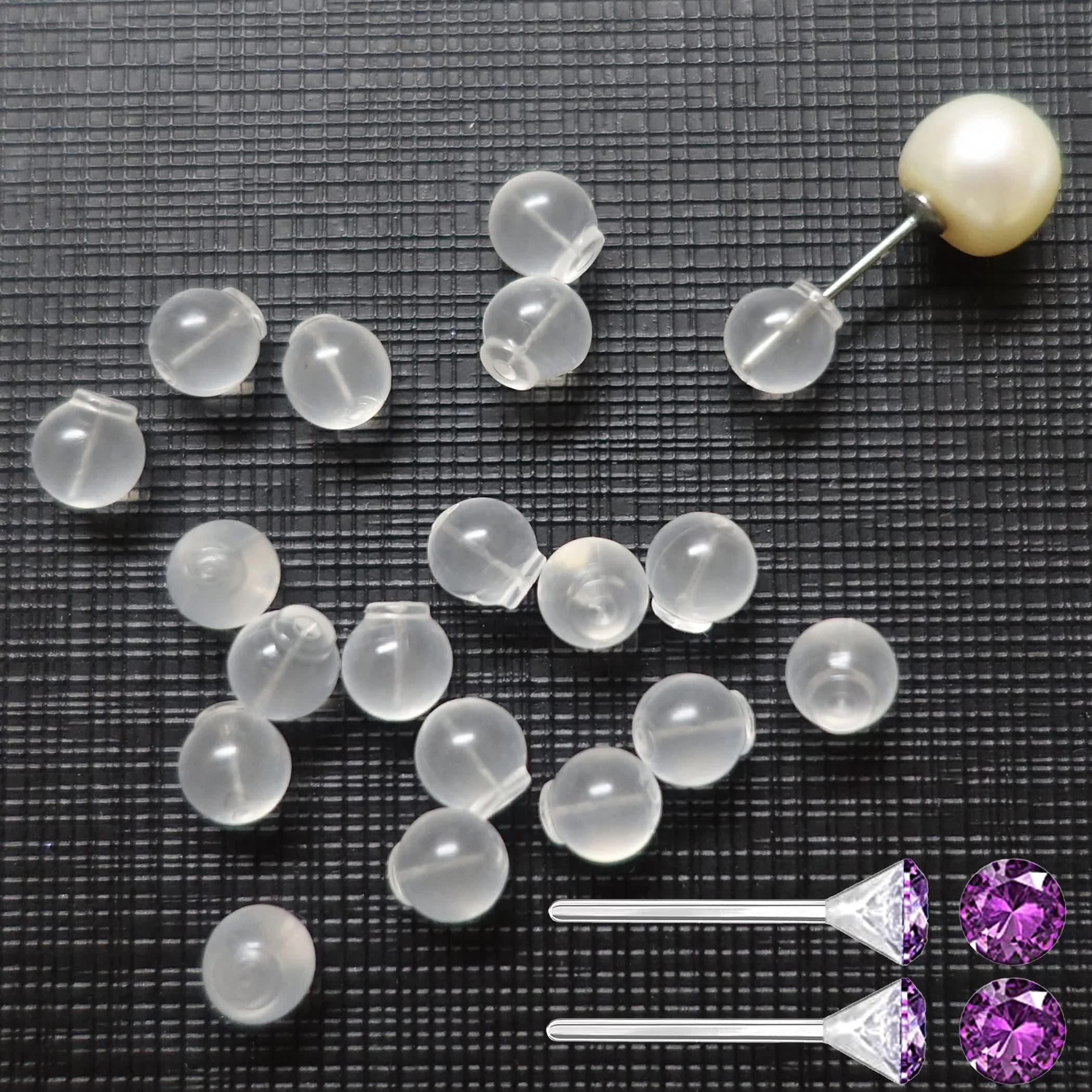 OwlkOrmy Purple 102pcs TPE Medical Grade Earring Backs | Comfortable Impenetrable Soft Safety Backs for Studs, Dangles, Hooks - main product image