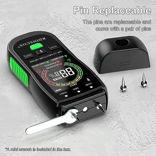RDINSCOS Digital Moisture Meter Pin-Type Wood Moisture Detector 12mm Deep | 4 Modes for Wood, Drywall, Concrete thumbnail 6