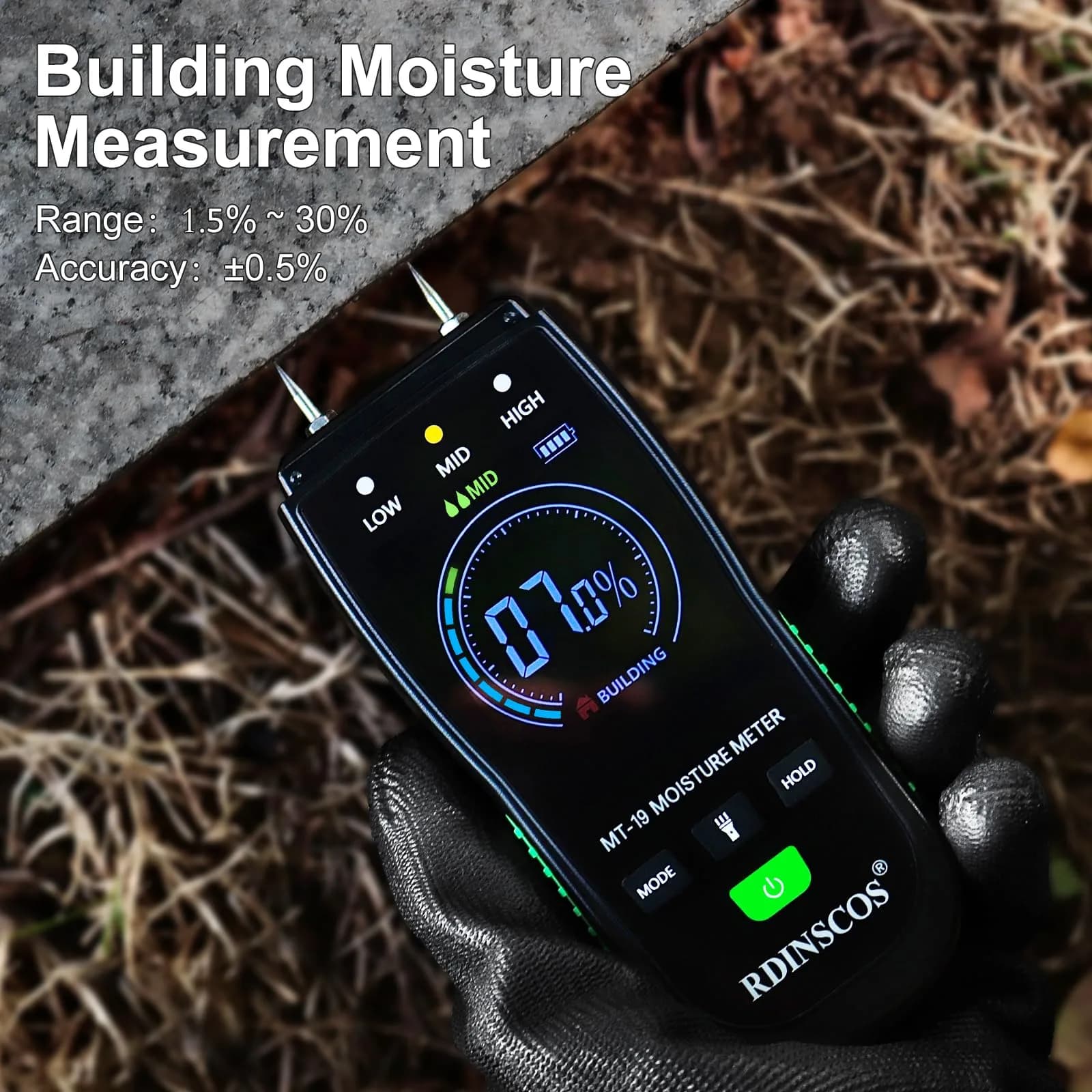 RDINSCOS Digital Moisture Meter Pin-Type Wood Moisture Detector 12mm Deep | 4 Modes for Wood, Drywall, Concrete - view 8