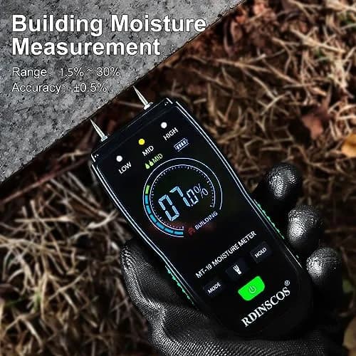 RDINSCOS Digital Moisture Meter Pin-Type Wood Moisture Detector 12mm Deep | 4 Modes for Wood, Drywall, Concrete thumbnail 8