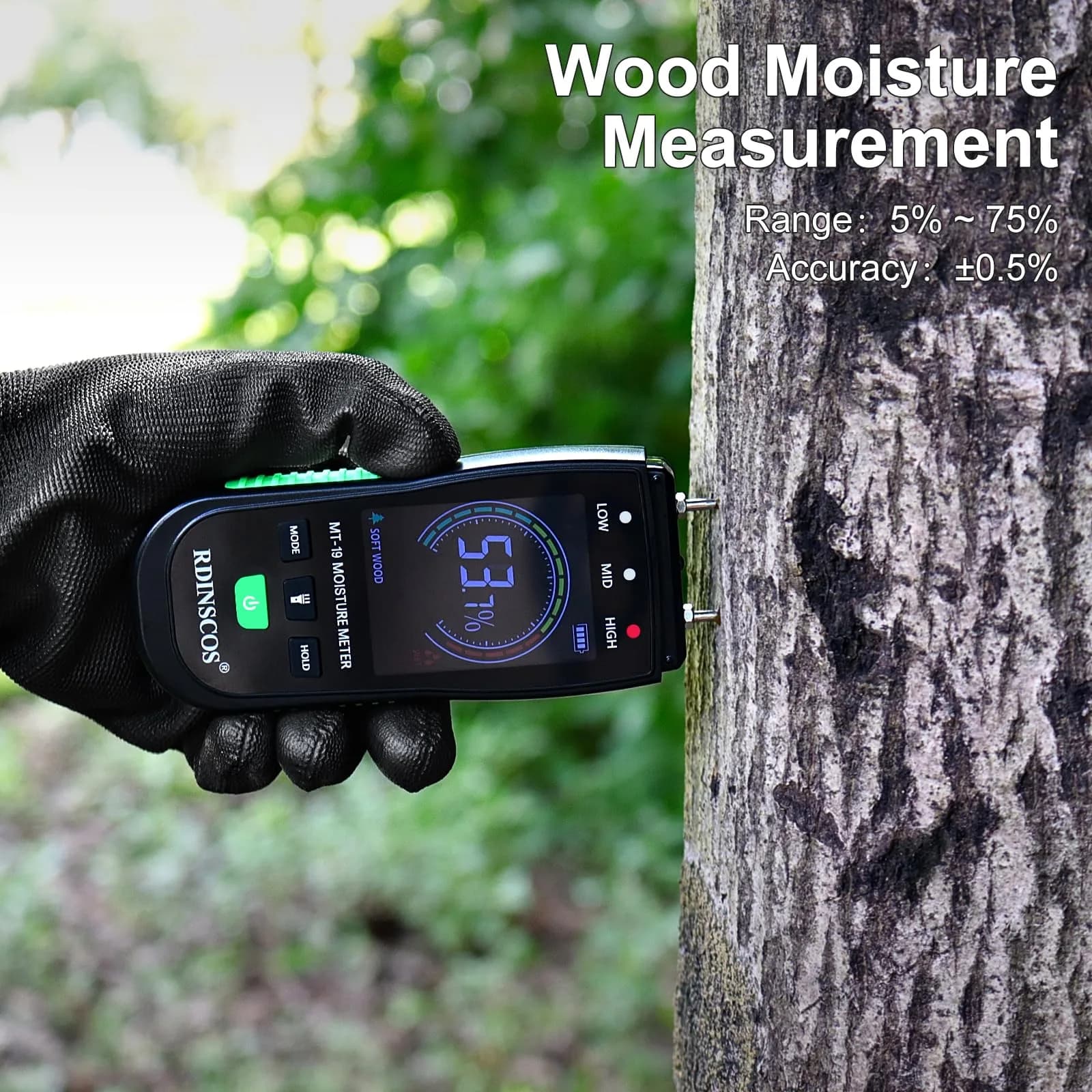RDINSCOS Digital Moisture Meter Pin-Type Wood Moisture Detector 12mm Deep | 4 Modes for Wood, Drywall, Concrete - view 2