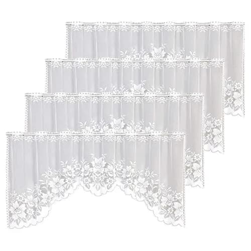 WUBODTI Vintage Sheer Voile Valance Curtains Floral Embroidery Lace Window Valances for Kitchen & Dining (White, 63" W x 24" L) thumbnail 1