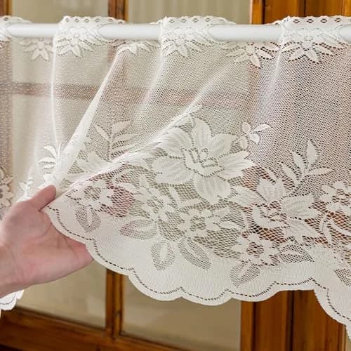 WUBODTI Vintage Sheer Voile Valance Curtains Floral Embroidery Lace Window Valances for Kitchen & Dining (White, 63" W x 24" L) thumbnail 4