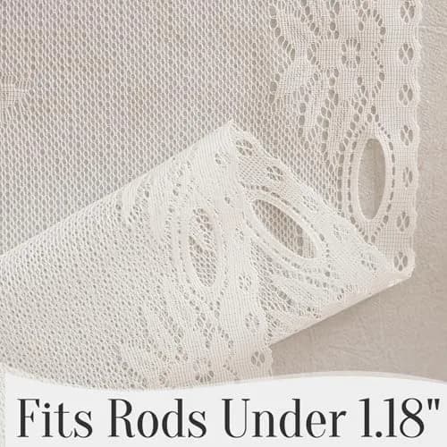WUBODTI Vintage Sheer Voile Valance Curtains Floral Embroidery Lace Window Valances for Kitchen & Dining (White, 63" W x 24" L) thumbnail 6