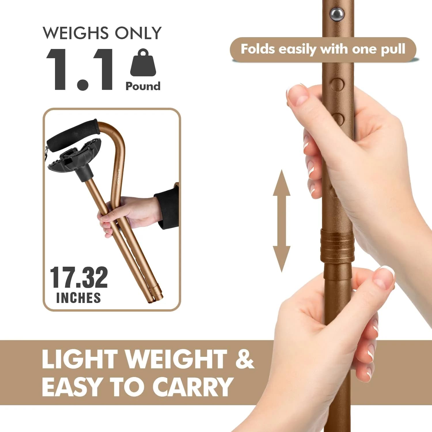 GPTCAMP Quad Base Walking Cane 79-92cm (31-36") | Self-Standing Offset Stick for Seniors - view 5