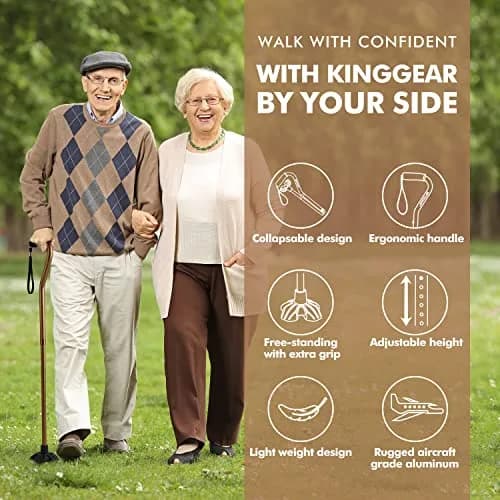 GPTCAMP Quad Base Walking Cane 79-92cm (31-36") | Self-Standing Offset Stick for Seniors thumbnail 2