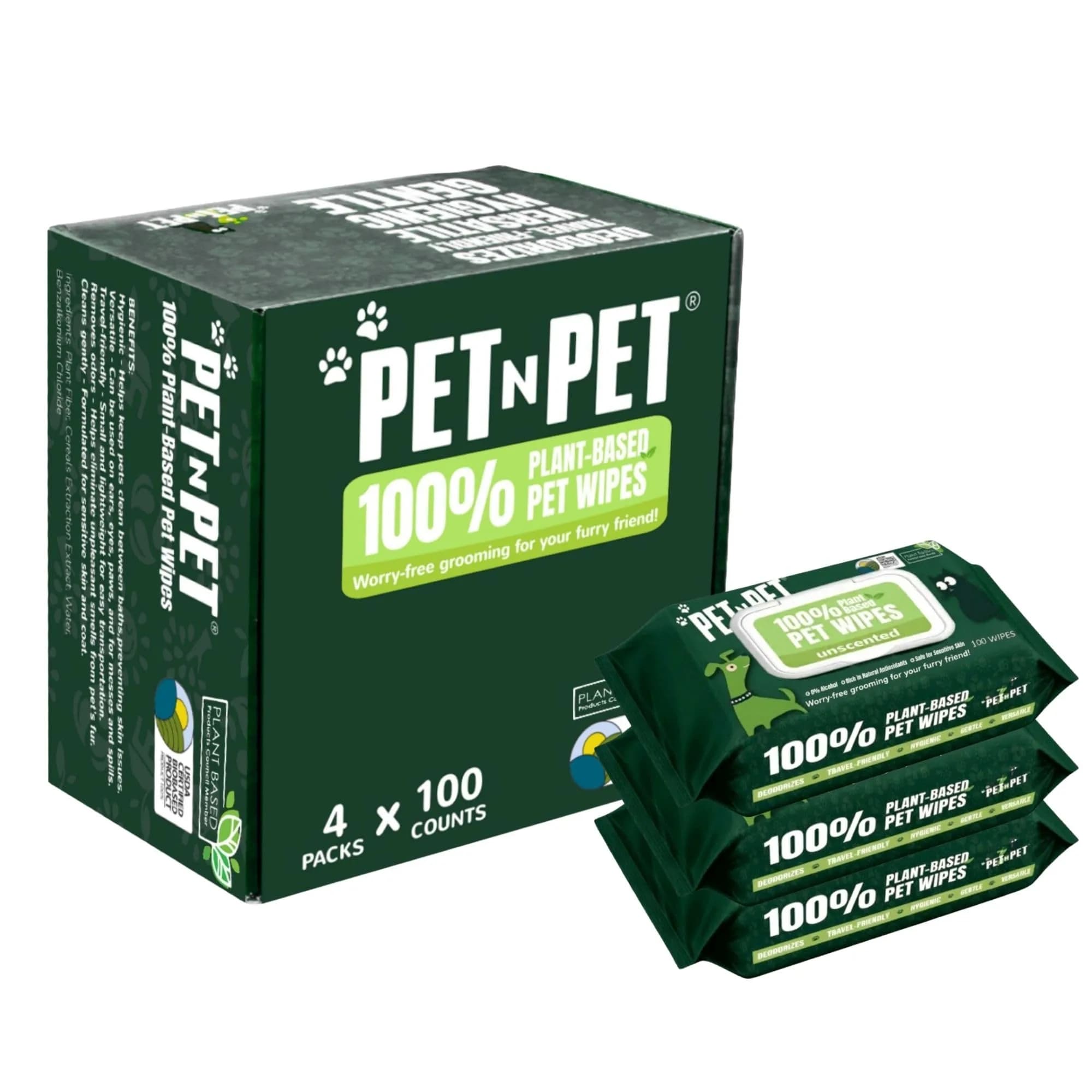 PET N PET Dog Wipes 400 Count Unscented Hypoallergenic | Waterless Pet Grooming Wipes — White