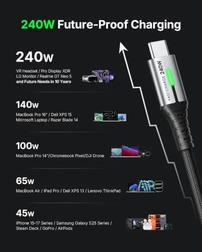 INIU 240W USB C to USB C Cable, [6.6ft+6.6ft] Fast Charging Type C Cord thumbnail 7