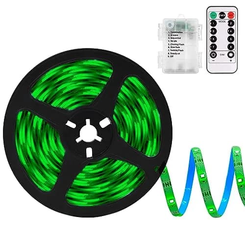 echosari Battery Operated LED Strip Lights Green, 9.8ft (3m) with Remote, 8 Modes, Dimmable, Timer, Self-Adhesive, Cuttable, 90LED thumbnail 1