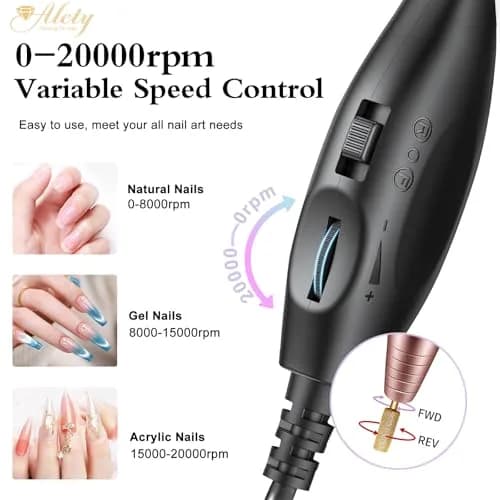 Alety Electric Nail Drill Kit 20000 RPM Gold | Professional Portable Efile Manicure Pedicure Tools with USB Power thumbnail 8