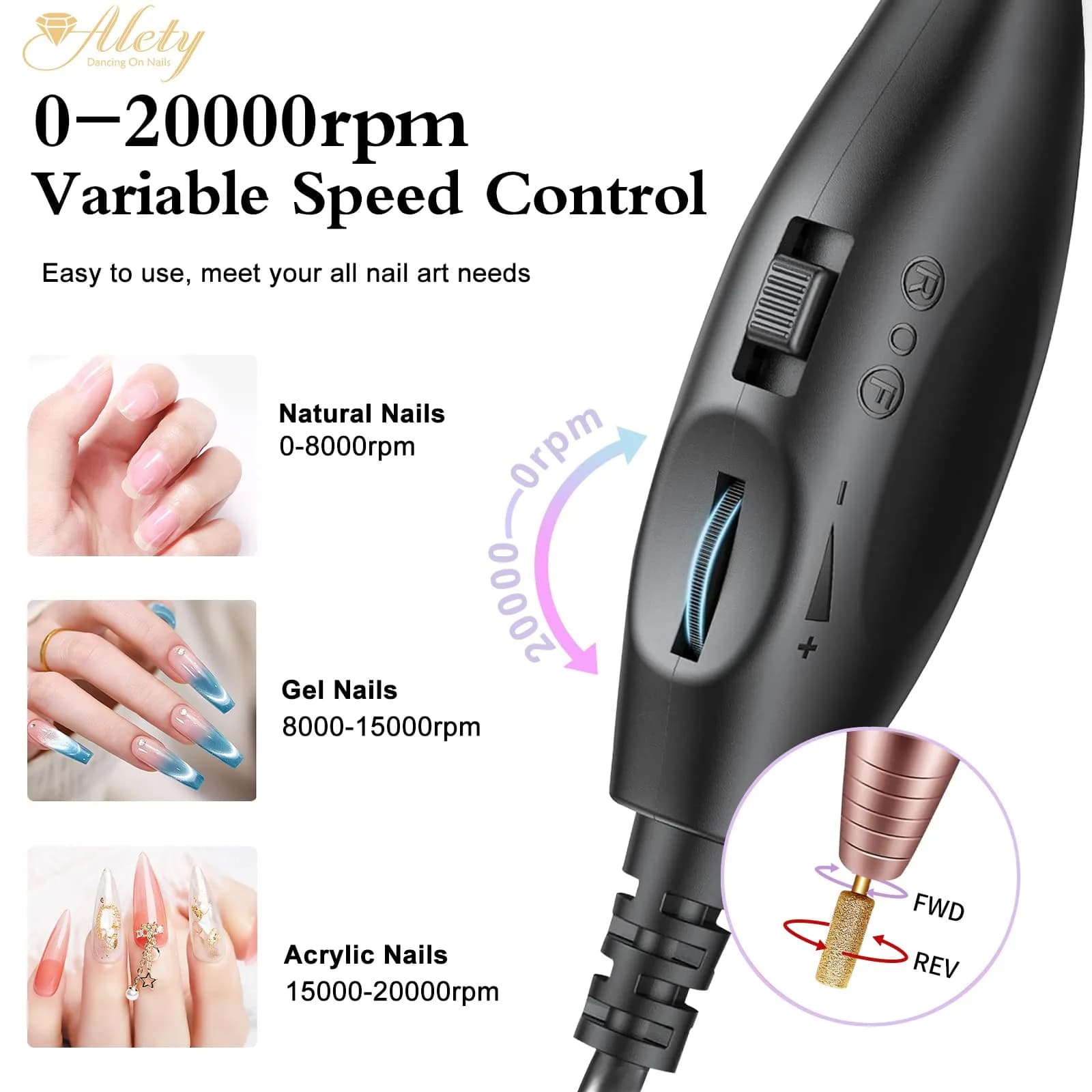 Alety Gold Professional Nail Drill Kit with USB Power | Precision Efile Manicure Pedicure Tool - view 8