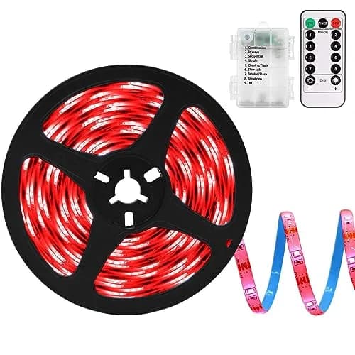 echosari Red LED Strip Lights with Remote, 9.8ft (3m) 90LED - Battery Operated, 8 Modes, Dimmable, Timer, Self-Adhesive thumbnail 1