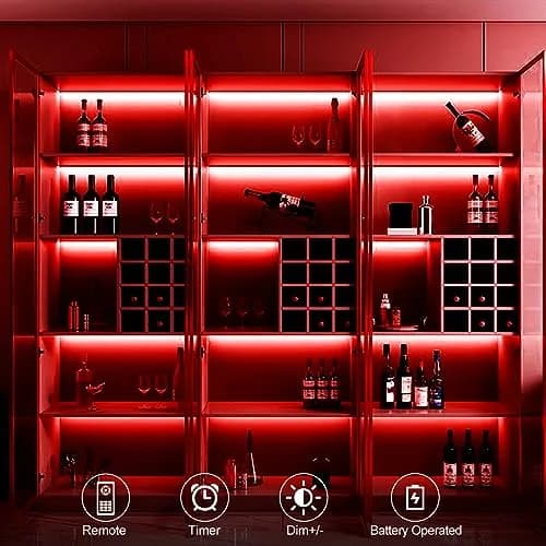 echosari Red LED Strip Lights with Remote, 9.8ft (3m) 90LED - Battery Operated, 8 Modes, Dimmable, Timer, Self-Adhesive thumbnail 2