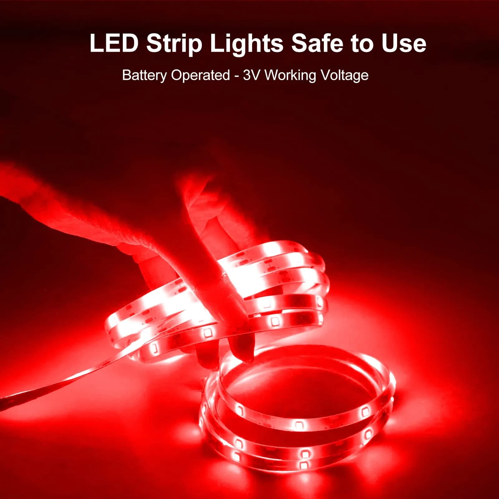 echosari Red LED Strip Lights with Remote, 9.8ft (3m) 90LED - Battery Operated, 8 Modes, Dimmable, Timer, Self-Adhesive - view 3