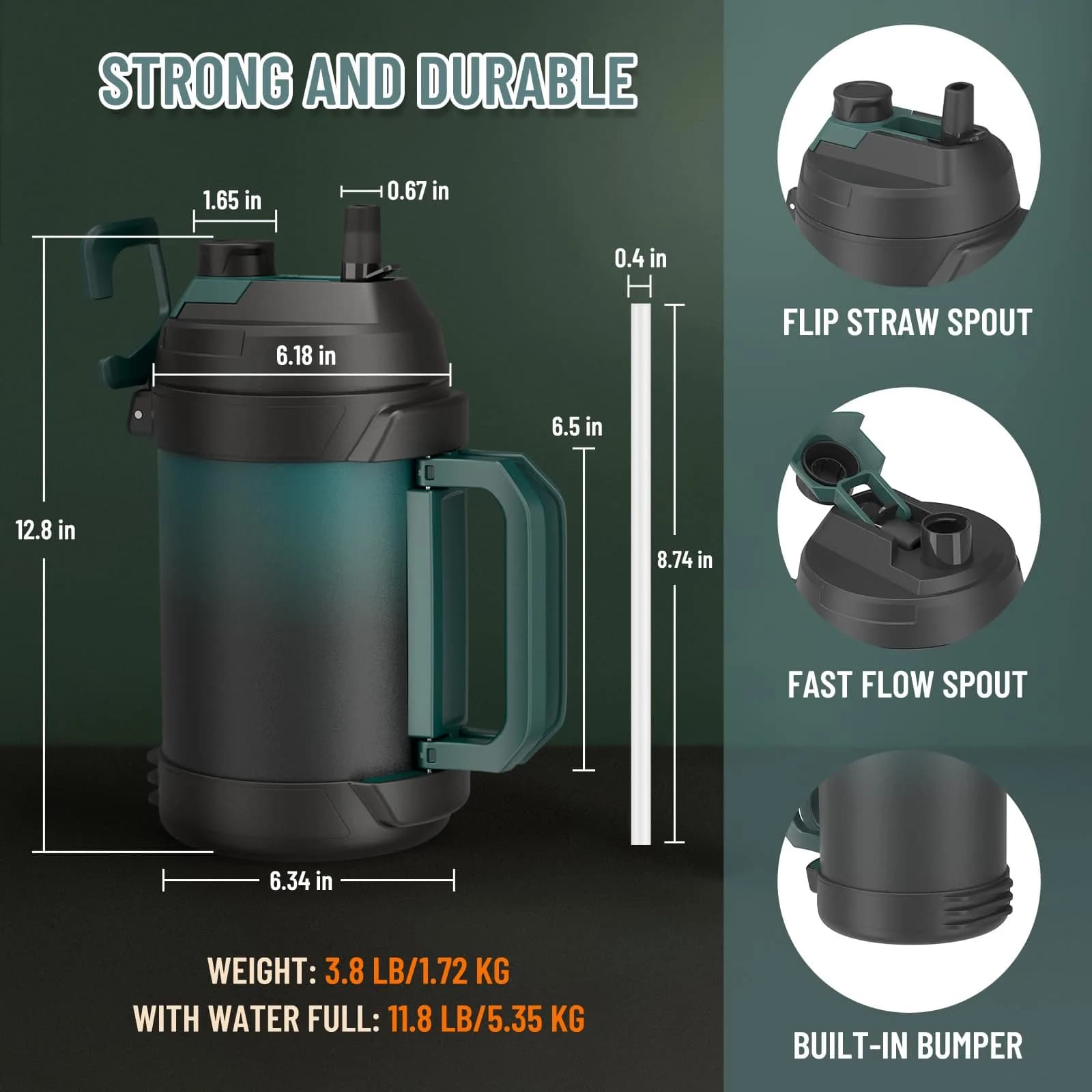 Zukro 1 Gallon (3.79 L) Insulated Stainless Steel Water Jug | Keeps Cold 48 Hrs - view 8