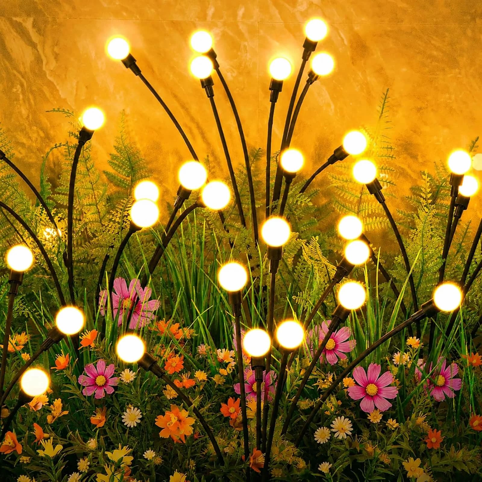 ASMAD Solar Lights Outdoor 2 Pack-16 LEDs | Waterproof Firefly Garden Lights with Flexible Wires
