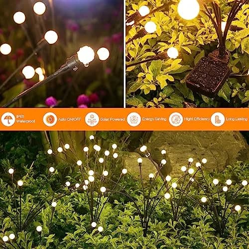 ASMAD Solar Lights Outdoor 2 Pack-16 LEDs | Waterproof Firefly Garden Lights with Flexible Wires thumbnail 4