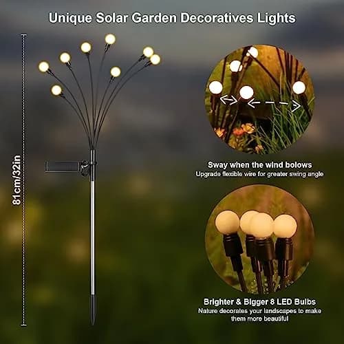 ASMAD Solar Lights Outdoor 2 Pack-16 LEDs | Waterproof Firefly Garden Lights with Flexible Wires thumbnail 3
