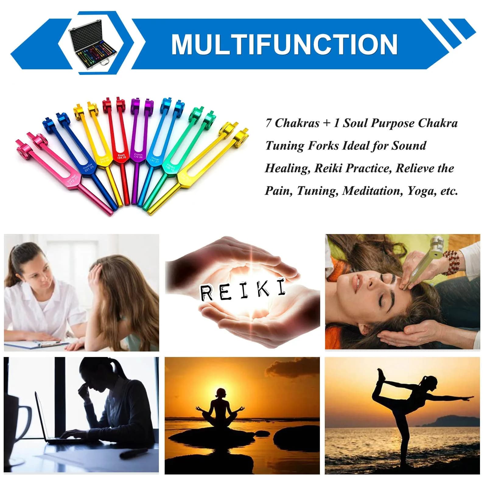 TENFLY Chakra Tuning Forks Set for Healing, 8 Weighted Aluminum Forks with Gift Box | Accurate Frequencies for Meditation & Sound Therapy - view 6