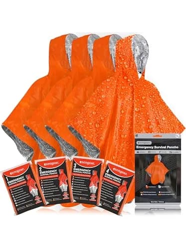 aZengear Emergency Survival Foil Poncho 4 Pack | Reversible Thermal Mylar Orange thumbnail 1