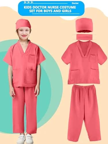 Puteraya Kids Doctor Scrubs Costume Set for Boys Girls | Educational Halloween Dress Up (Pink, 5-7 Years 120-130cm) thumbnail 5