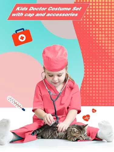 Puteraya Kids Doctor Scrubs Costume Set for Boys Girls | Educational Halloween Dress Up (Pink, 5-7 Years 120-130cm) thumbnail 7