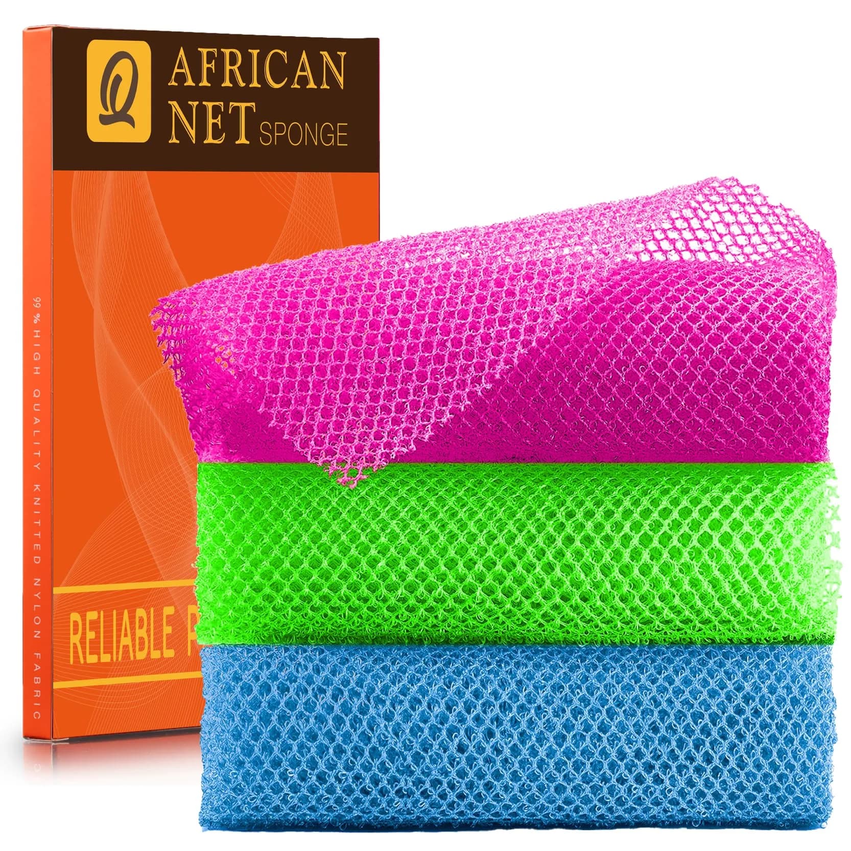 UJFQBH African Net Sponge 3 Pack - Rose Red, Blue, Green | Deep Cleansing & Gentle Exfoliation - main product image