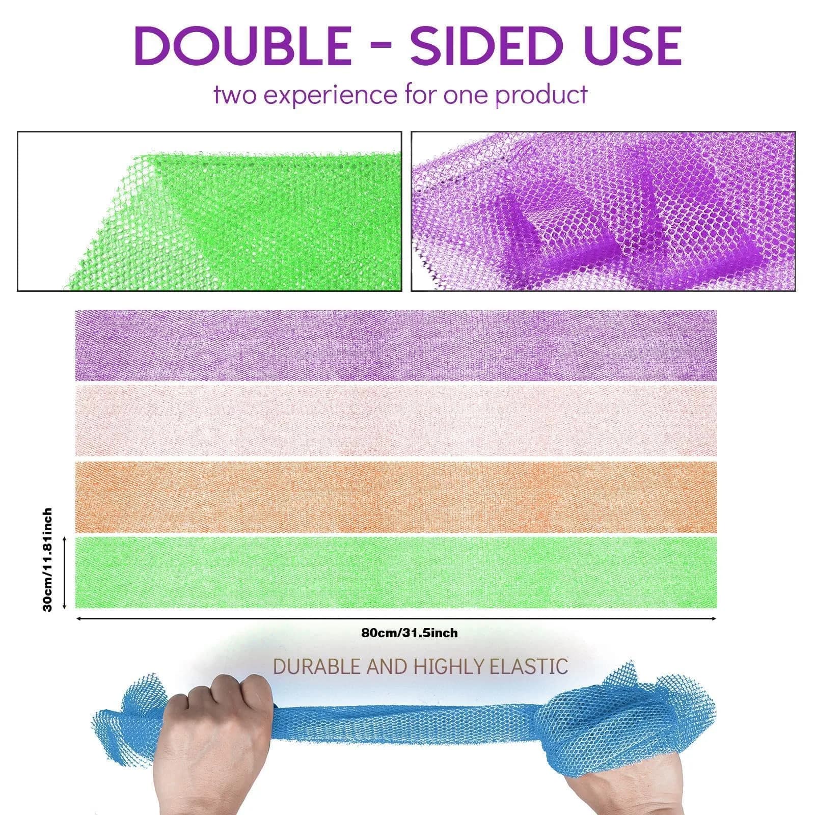 UJFQBH 4 Piece African Net Sponge Set - Purple, Orange, Green, Pink | Deep Cleansing Exfoliation - view 3