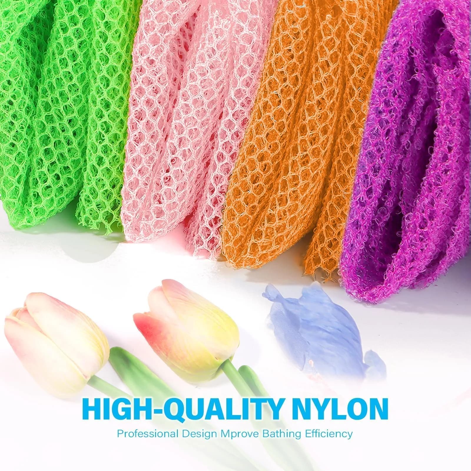 UJFQBH 4 Piece African Net Sponge Set - Purple, Orange, Green, Pink | Deep Cleansing Exfoliation - view 4