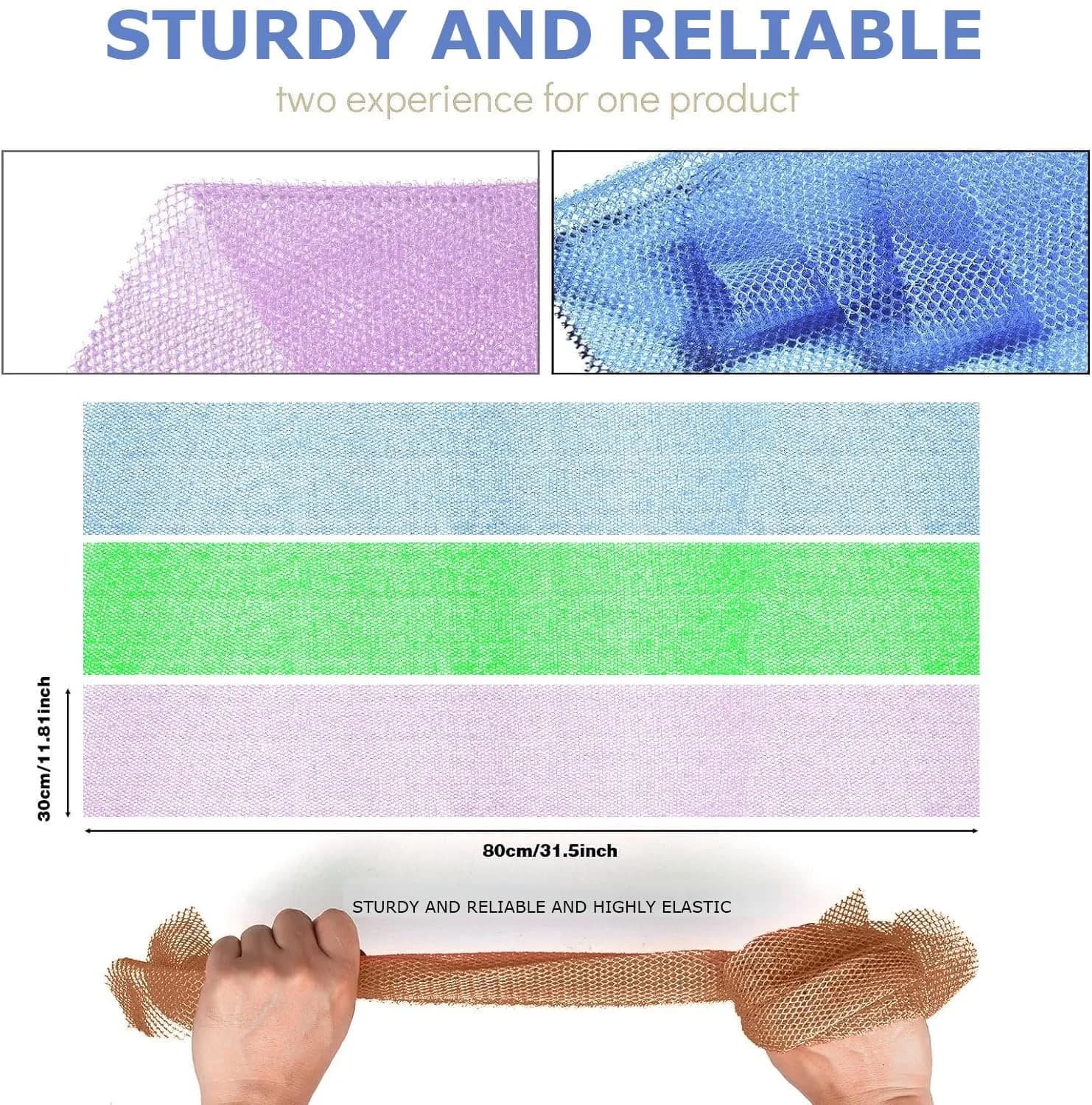 UJFQBH African Exfoliating Net Bath Sponge 80cm (31.4in) | Vibrant 3-Pack for Daily Use - view 3