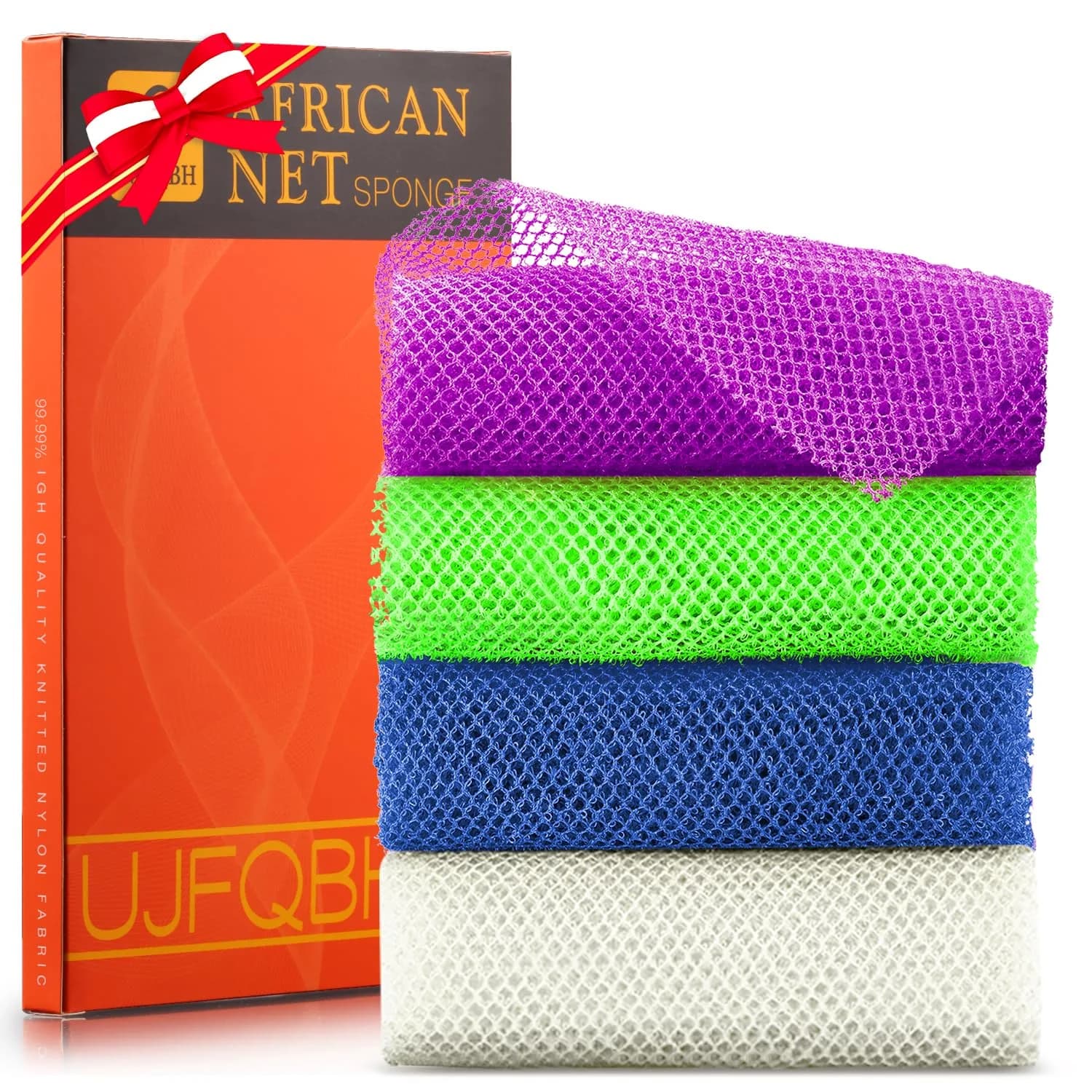 UJFQBH 4-Piece African Net Sponge Set: Purple, Blue, Green, White | Deep Cleansing & Exfoliation - main product image