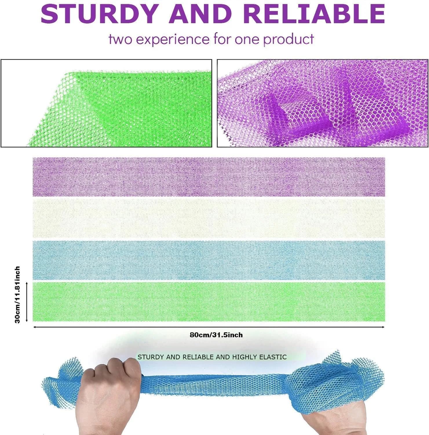 UJFQBH 4-Piece African Net Sponge Set: Purple, Blue, Green, White | Deep Cleansing & Exfoliation - view 3