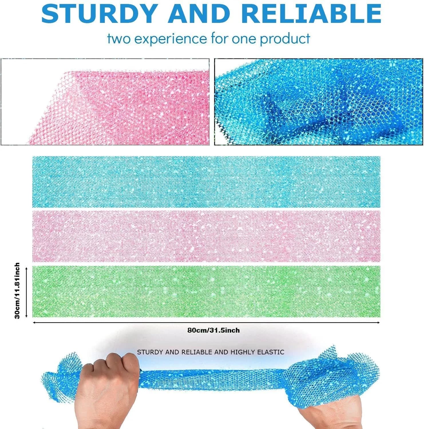 UJFQBH 3 Piece African Net Sponge Set - Bright Pink, Blue, Green | Deep Cleansing & Gentle Exfoliation - view 3