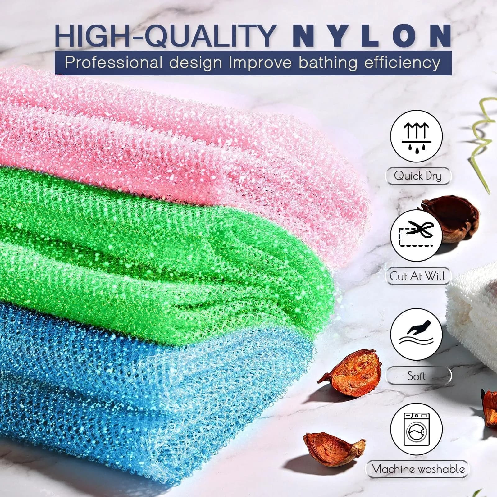 UJFQBH 3 Piece African Net Sponge Set - Bright Pink, Blue, Green | Deep Cleansing & Gentle Exfoliation - view 4