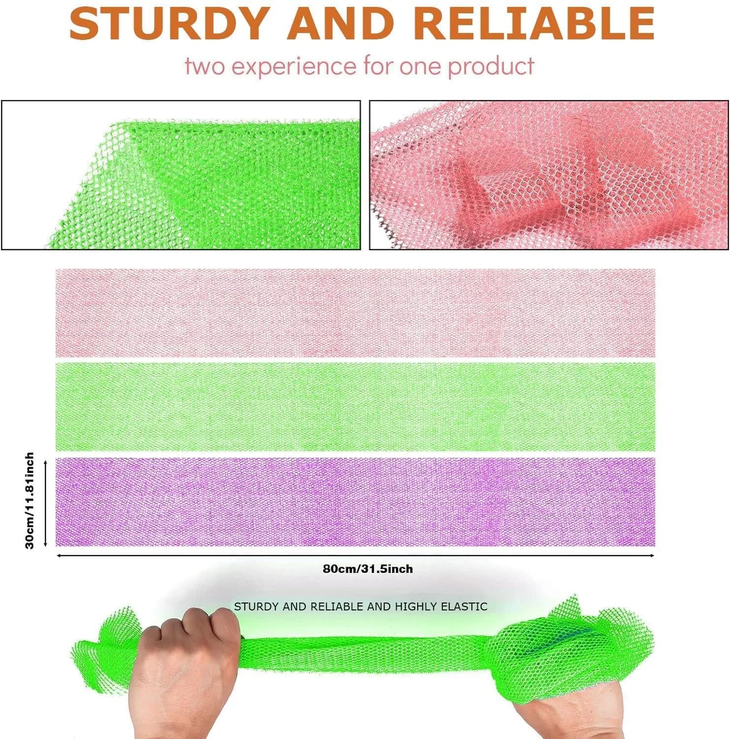 UJFQBH African Net Sponge 3 Pack - Purple, Pink & Green | Deep Cleansing Shower Scrubber - view 3